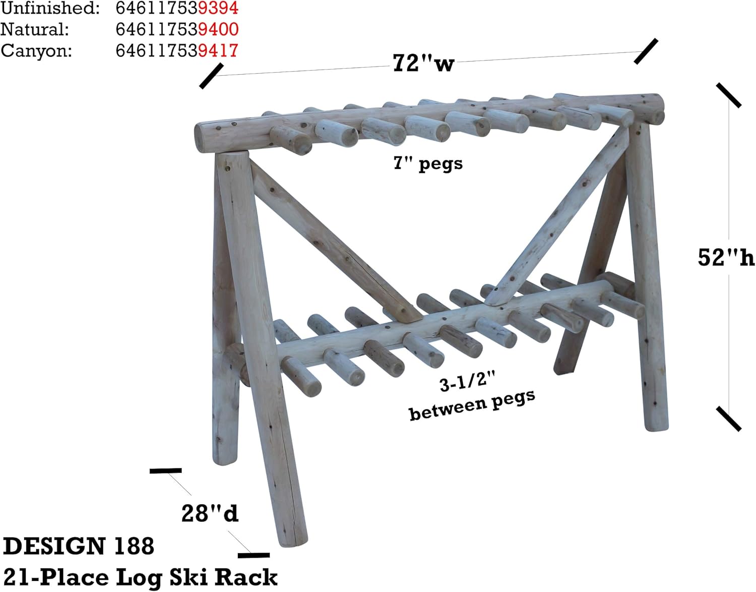 21-Place Freestanding Log Ski Rack Holder, Indoor & Outdoor Snowboard Racks, Garage Racks for Snow Skis & Poles, Snowboard Rack Garage Storage Organizer - Natural + 15" Anchor Kit