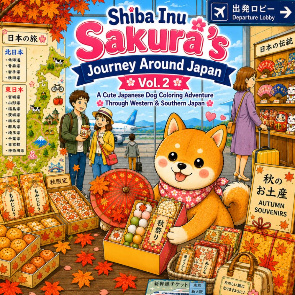 Shiba Inu Sakura’s Journey Around Japan Vol.2: A Cute Japanese Dog Coloring Adventure Through Western & Southern Japan