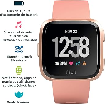 Fitbit Versa Smart Watch, Peach/Rose Gold Aluminium, One Size (S & L Bands Included)
