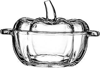 binsakao Small Glass Candy Dish with Lid - 16.7 oz Soup Bowls with Handle - Pumpkin Bowl for Holiday Party - Microwave Dishwasher Safe