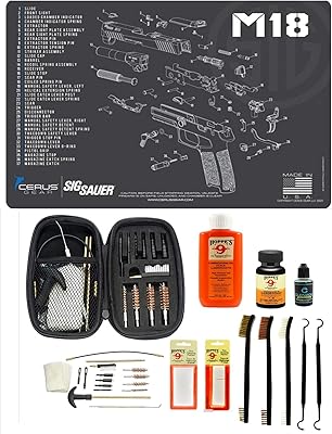 M18 Gun Cleaning Kit & Accessories Compatible with Sig Sauer M18 Pistol Schenatic Cleaning Mat for 22.38 9mm .45 Hoppes Gun Oil & Solvent Clenzoil CLP Cleaner Brush Picks & Patches