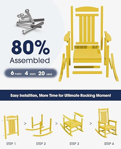 Vista 40 de Kingyes Mecedoras de polietileno de alta densidad para exteriores, sillas mecedoras para patio, deck, soportan hasta 330 libras, azul Azul marino