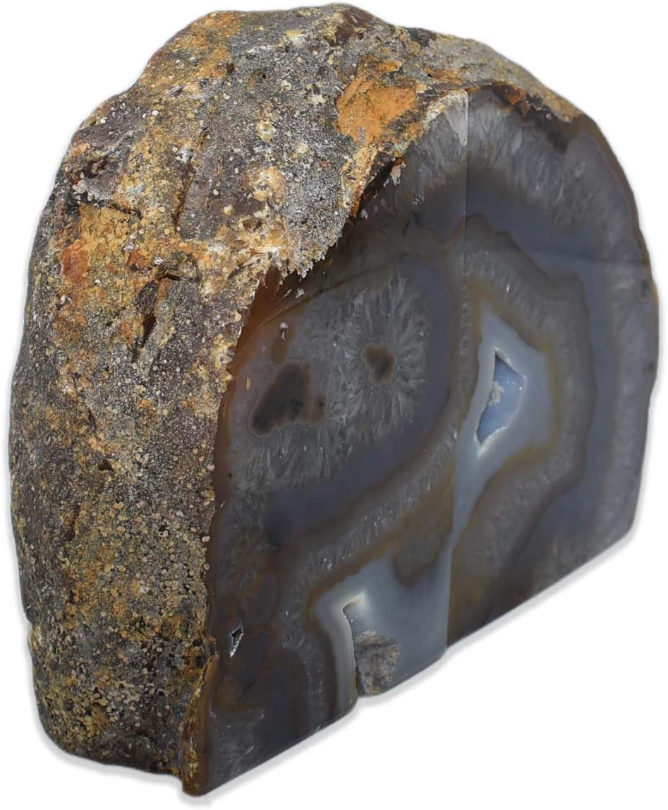 Nature's Decorations Agate Bookends, Large Bookends for Shelves, Non-Skid Bookend, Book Stopper for Books/Movies/Cds/Video Games, Book Shelf Holder Home Decorative (Large, Natural)