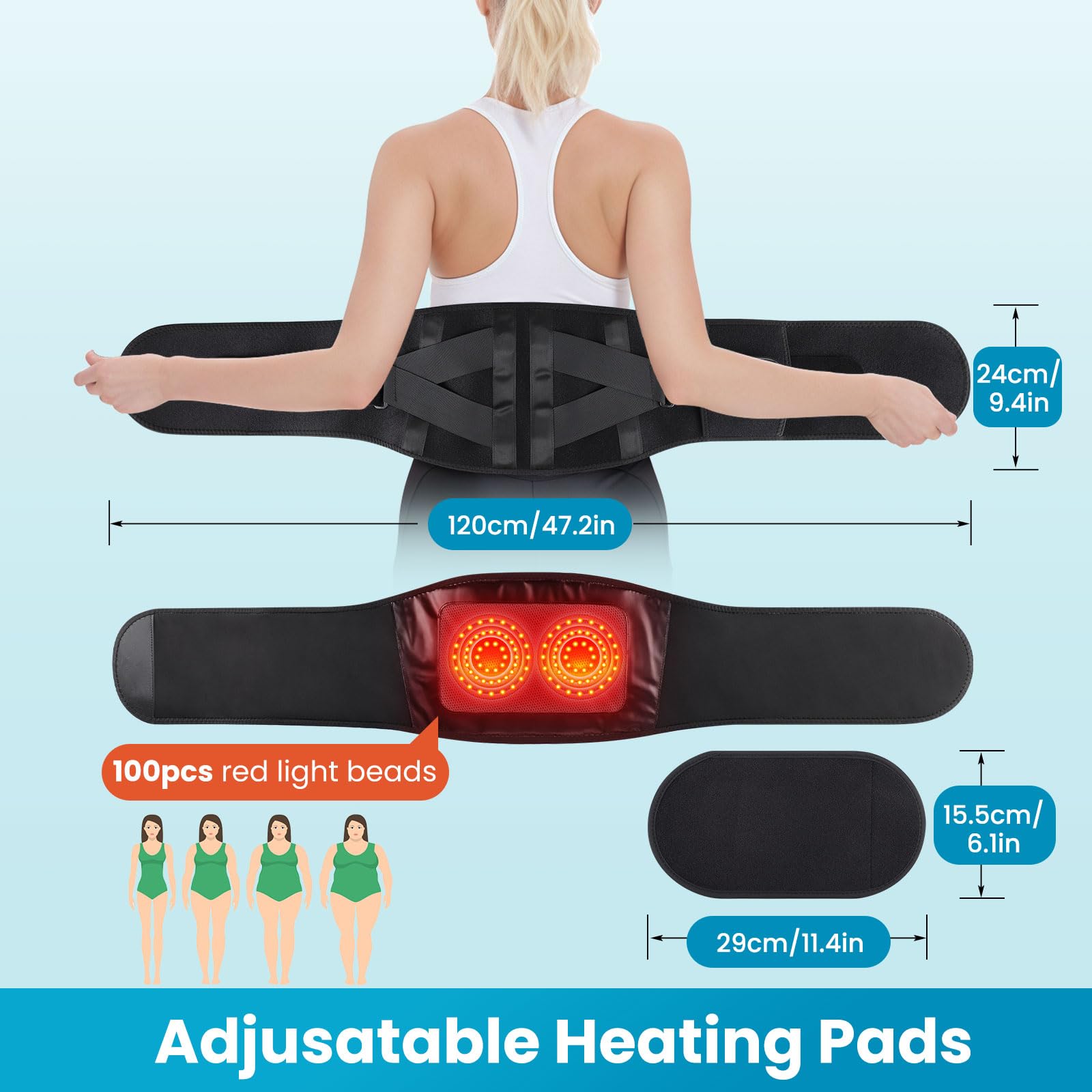 Coussin chauffant pour le dos, masseur dorsal sans fil pour crampes menstruelles, coussin de massage chauffant pour le bas du dos, ceinture de soutien lombaire avec 5 niveaux de chauffage pour homme