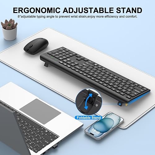 Miniatura 4 de Combo de teclado y mouse inalámbricos, teclado ergonómico silencioso de tamaño completo y mouse, batería de larga duración, mouse óptico, teclado de