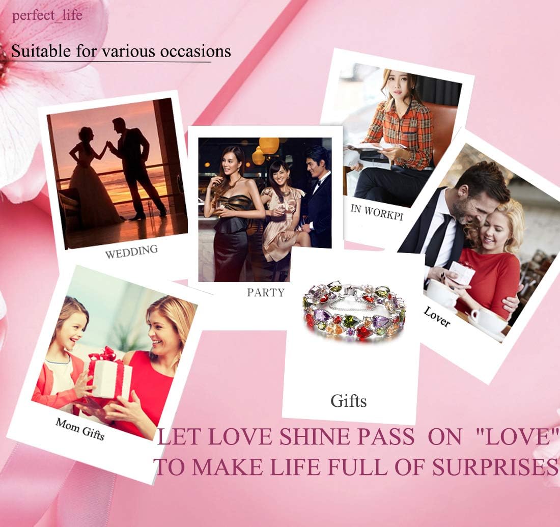 Bracelet for Women Multi Color Cubic Zirconia Crystal Links Bracelets Jewelry Gifts for Mom 7.5 Inch - Image 7