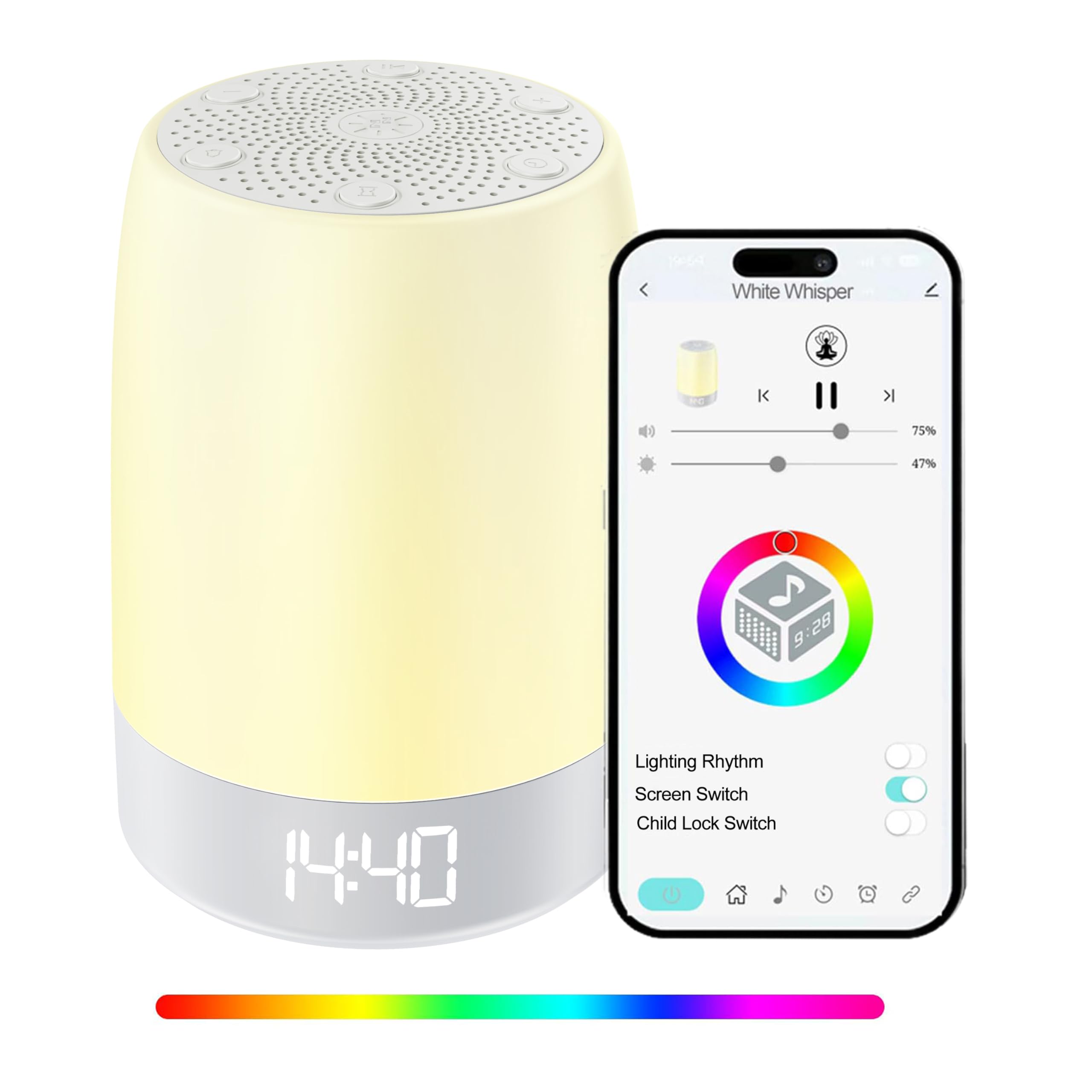 Máquina de sonido de ruido blanco, máquina de ruido blanco para dormir, máquinas de sonido para dormir, 32 sonidos relajantes, volumen ajustable y luz nocturna, temporizador, control de aplicación