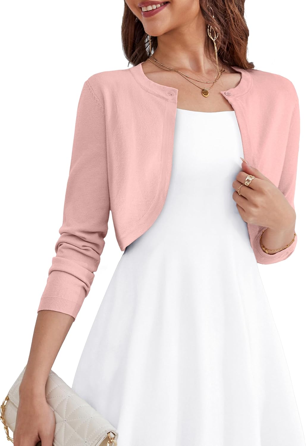 OmicGot Women's Long Sleeve Cardigan Knit Sweaters Cropped Open Front Bolero Shrug for Dresses S-XL