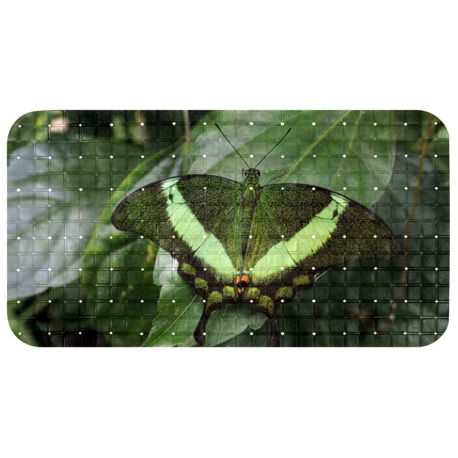 Alfombrilla antideslizante para bañera Bennigiry verde de 37,3x68,3 cm con mariposas