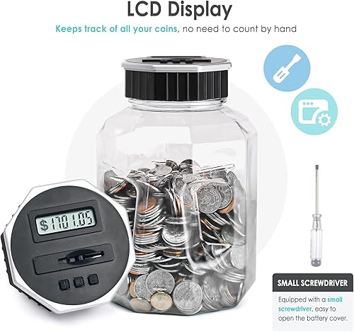 Miniatura 4 de Vcertcpl - Alcancía grande para adultos y niños, banco digital de conteo de monedas con contador LCD, capacidad de 2.4 litros, gran contador de