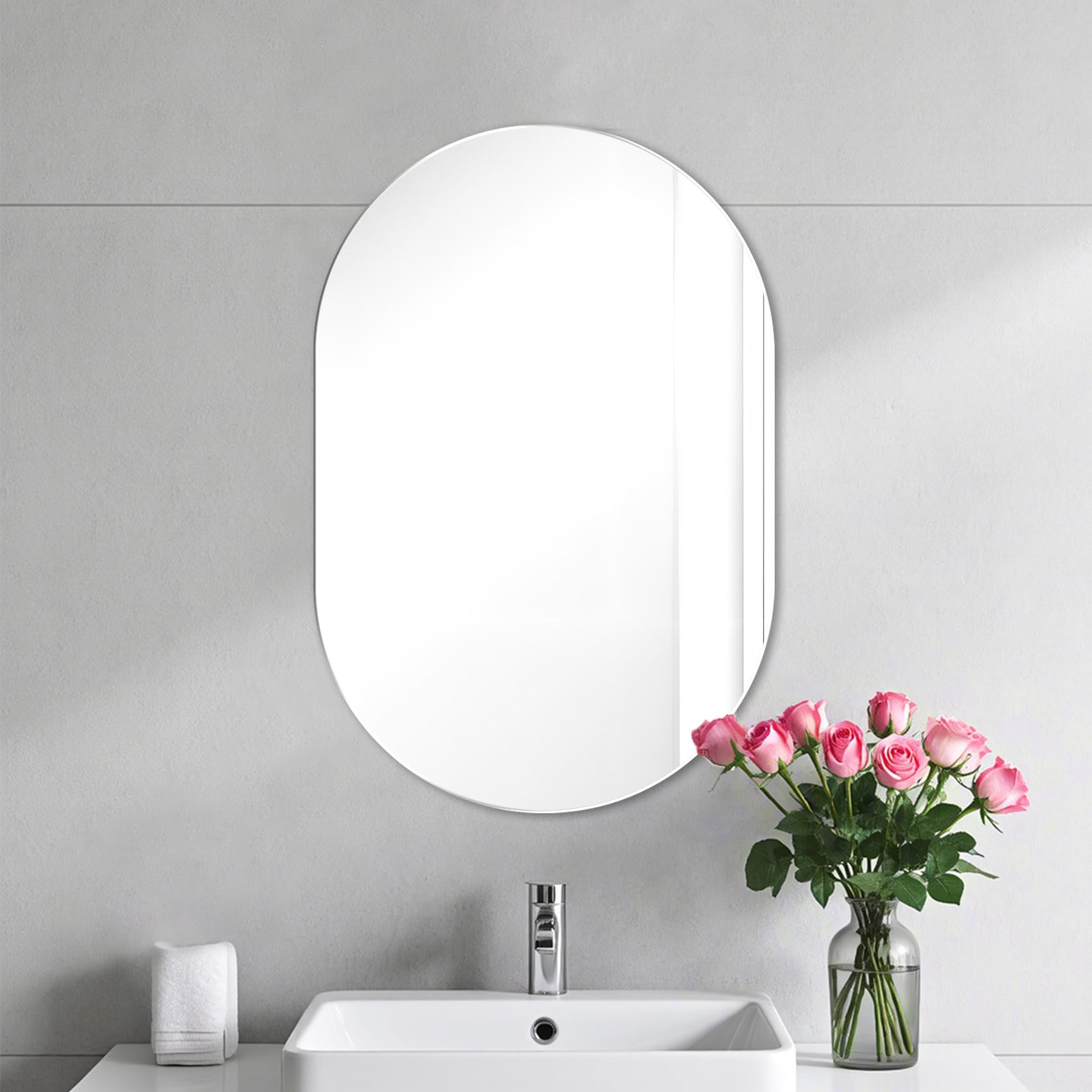 Espejo Ovalado Sin Marco 40 x 60 cm Espejo de Baño Ovalado Espejos de Baño HD Vidrio Espejos Grandes de Pared