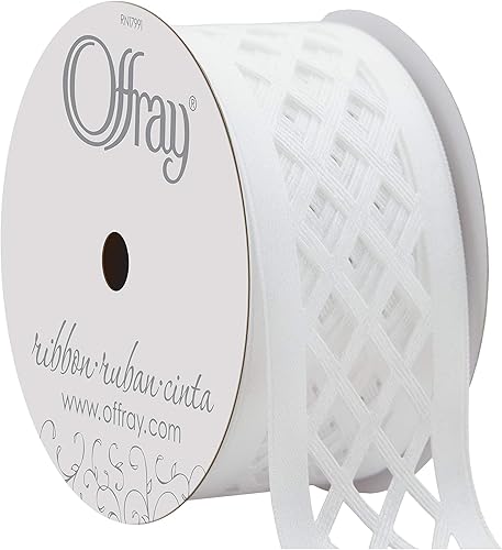Offray Lattice Craft Ribbon, 1 1/2 pulgadas x 9 pies, color blanco