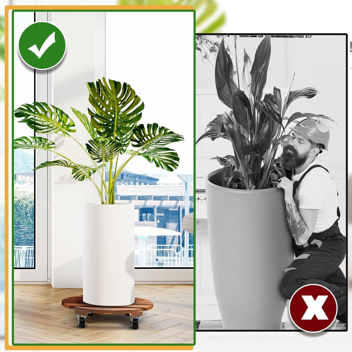 KAHEIGN 2 Pièces Support à Plantes en Bois roulettes avec roulettes, 30CM Plateaux à Plantes Rond Porte Mobile Robuste Chariot à Plantes avec roulettes Métalliques Verrouillables pour Pot de Fleurs