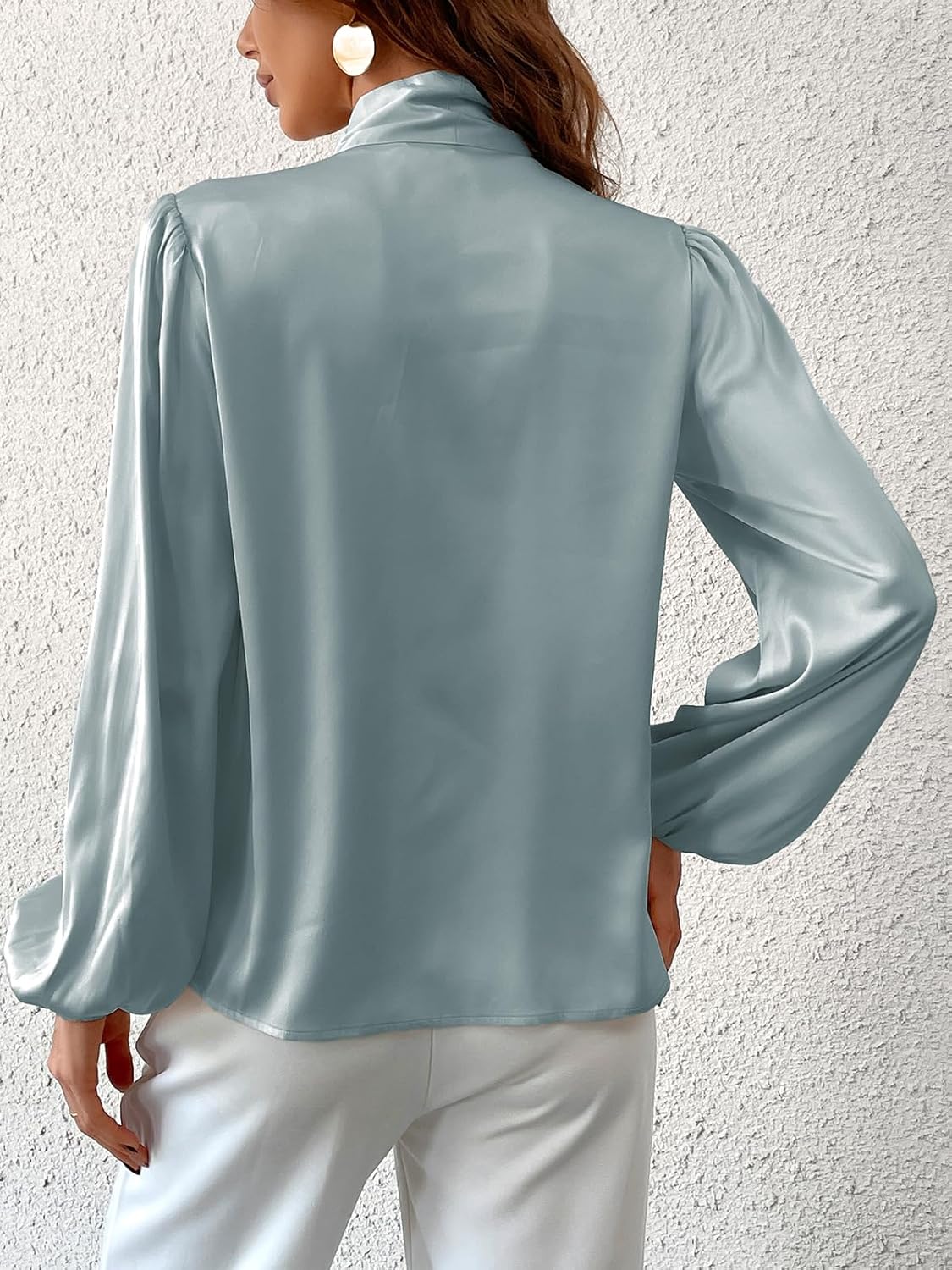 CUPSHE Women's Blouses Long Sleeve Satin Shirts Bow Tie High Neck Tops Dressy Casual - Image 6