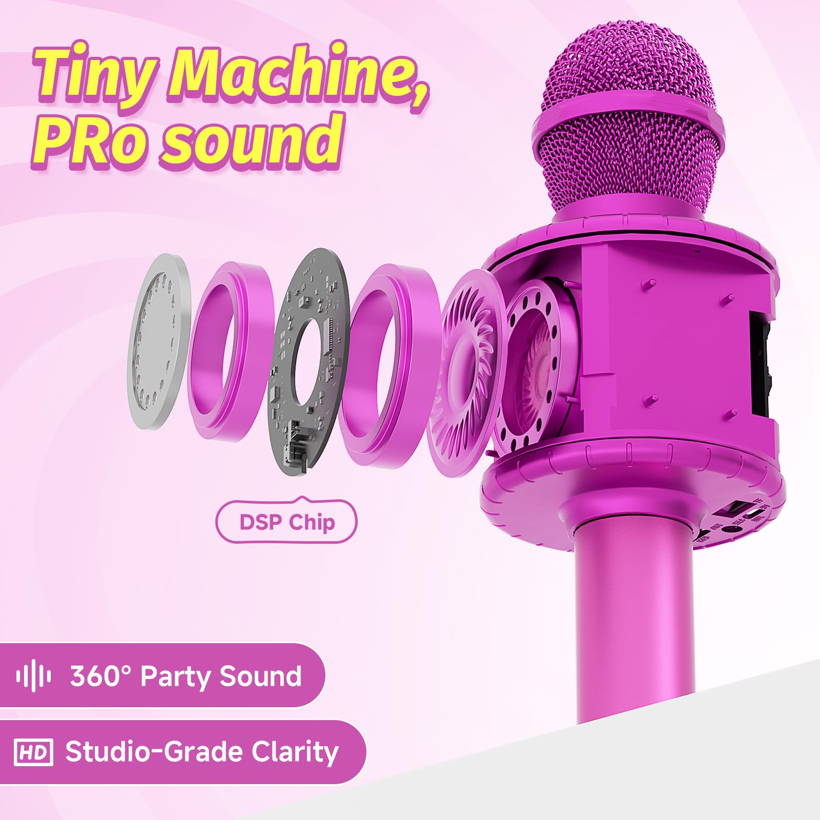Fede Microphone Karaoké sans Fil Bluetooth avec Lumière LED Multi Couleur, Micro à Main Portable Haut-Parleur pour Enfants/Adultes Chanter, Compatible avec Android/iOS/PC/Smartphone
