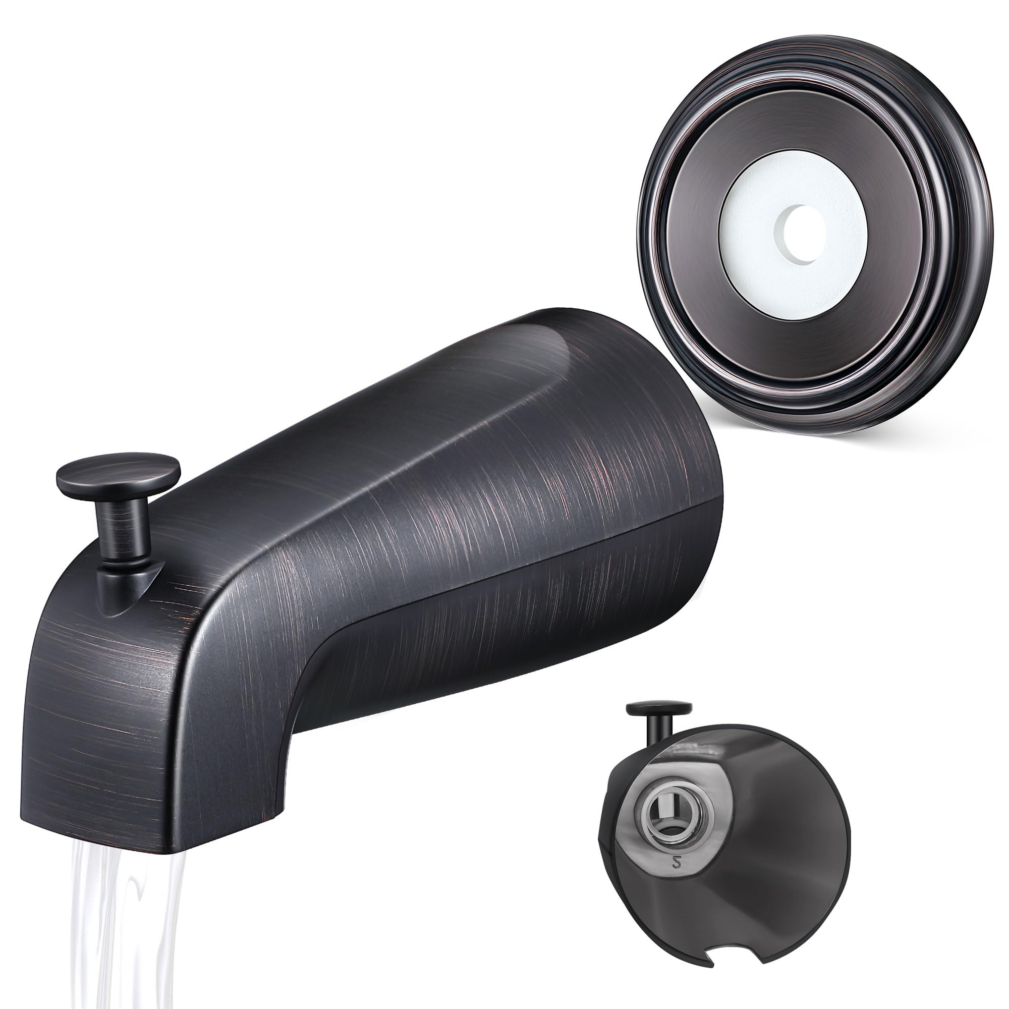 Bec de baignoire universel en bronze huilé 14,7 cm avec inverseur et bague de finition