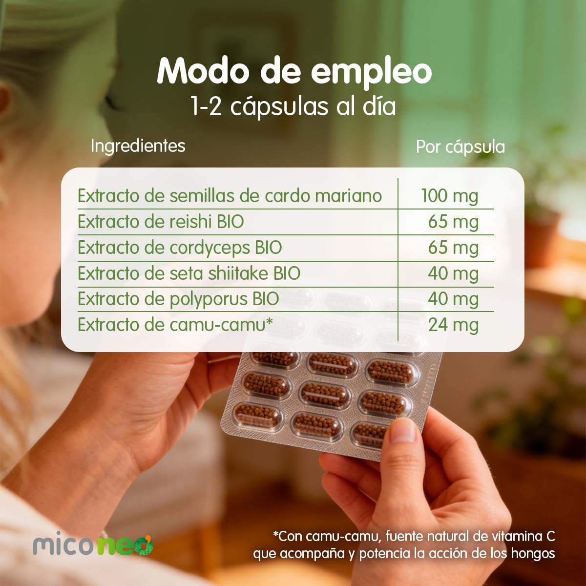 Mico NEO | HEP | 60 Cápsulas | Con Cardo Mariano, Reishi, Cordyceps, Shiitake y Polyporus | Suplemento Elaborado con Hongos