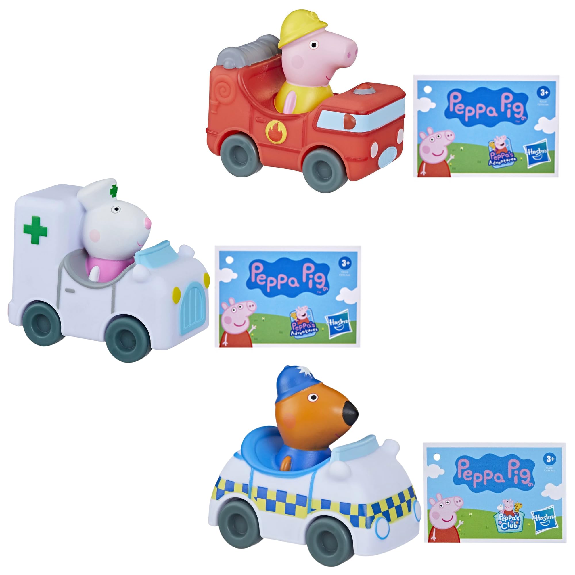 Toptoys2u Bargain Bundles Peppa Pig - Juego de vehículos de juego de personajes Little Buggies - Ambulancia Suzy Sheep, coche de policía Freddy Fox y camión de bomberos Mummy Pig - Juego de 3