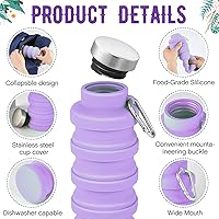 Vista 2 de Botella de agua plegable, 4 botellas de agua plegables de silicona reutilizables sin BPA de 16 onzas, botellas de agua ligeras portátiles