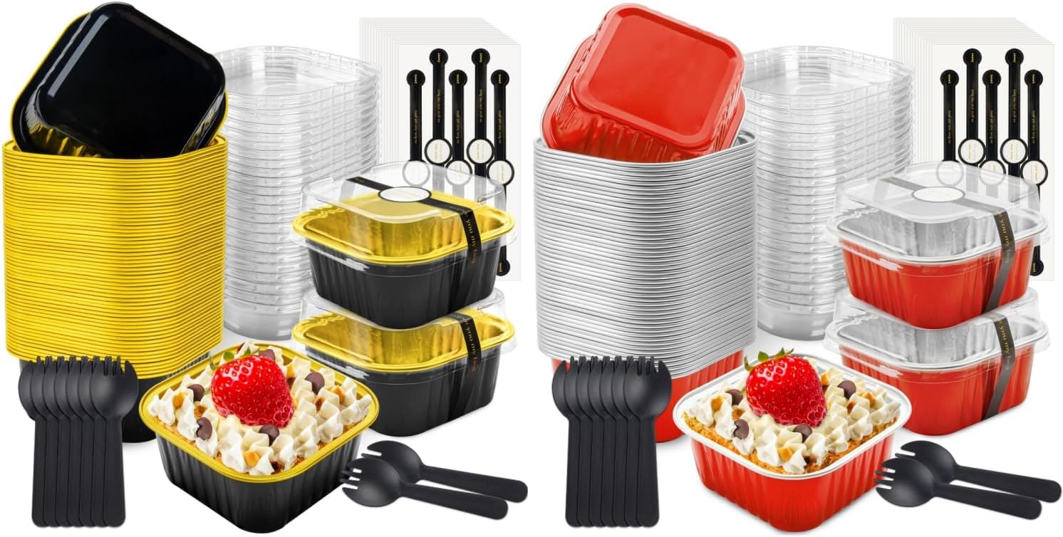 bundle of 100 Pack Mini Loaf Pans with Lids and Spoons