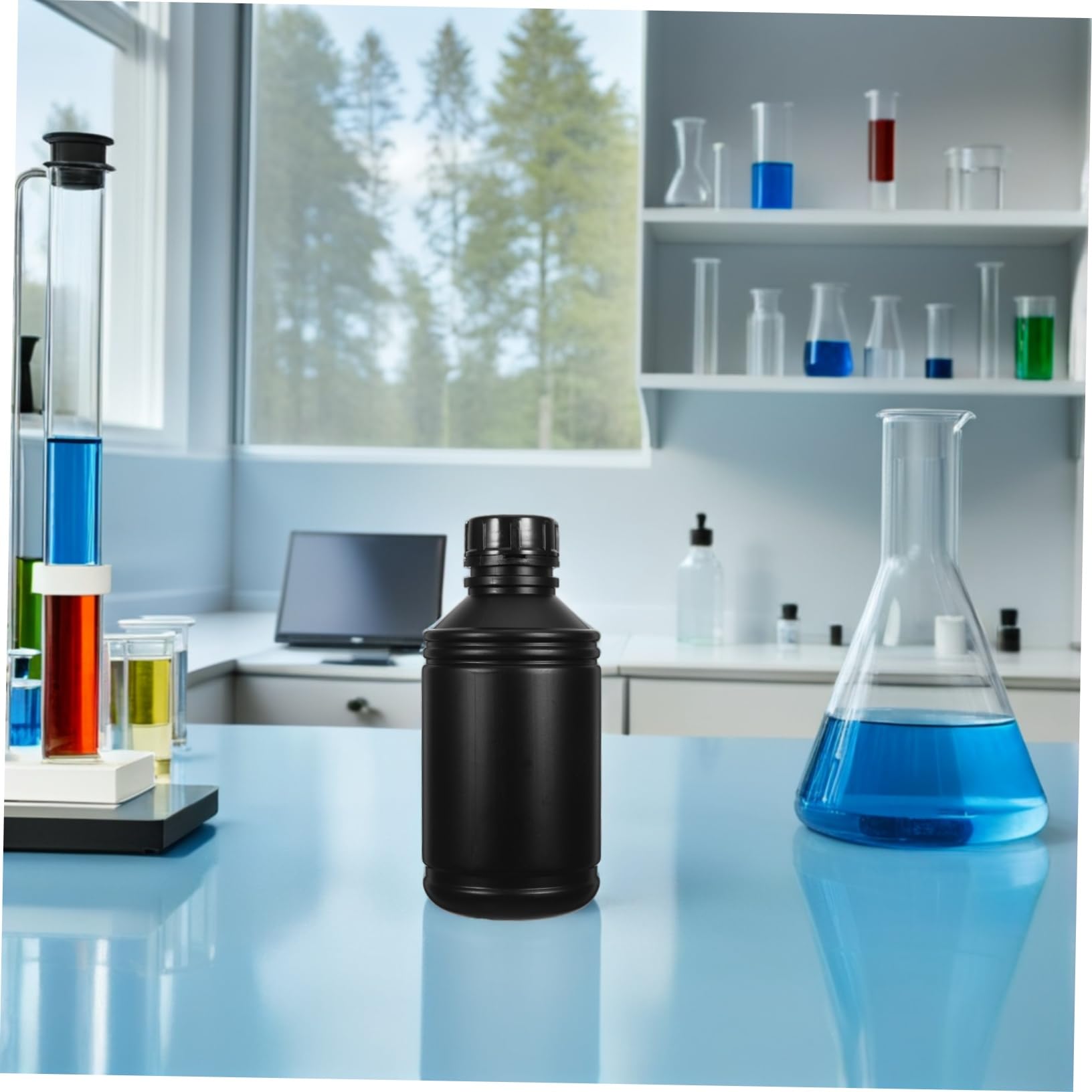 TOPBATHY 12 pièces Bouteilles de Stockage Chimique Hdpe Résistantes Aux Produits Chimiques Bouteilles de Réactifs de Laboratoire Noires avec Protection UV et Bouchons Étanches pour Photo