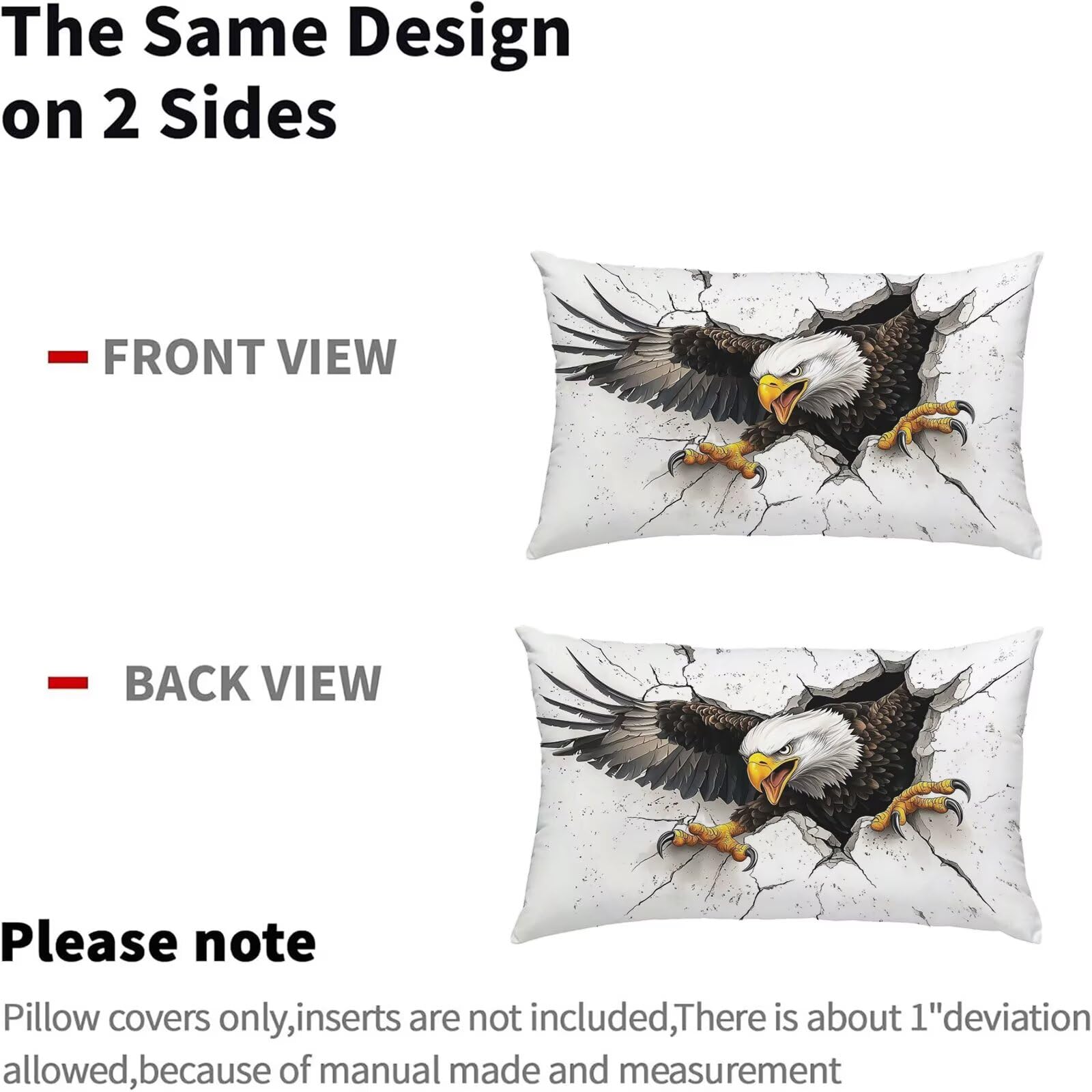 Animal Taie Oreiller 70x90 Housse Coussin Velours Aigle Lot de 2, Taies d'oreiller Luxueuse et Rafraîchissante, Housse de Coussin Exterieur Impermeable, Coussin Decoratif pour Canapé, Salon S6-708