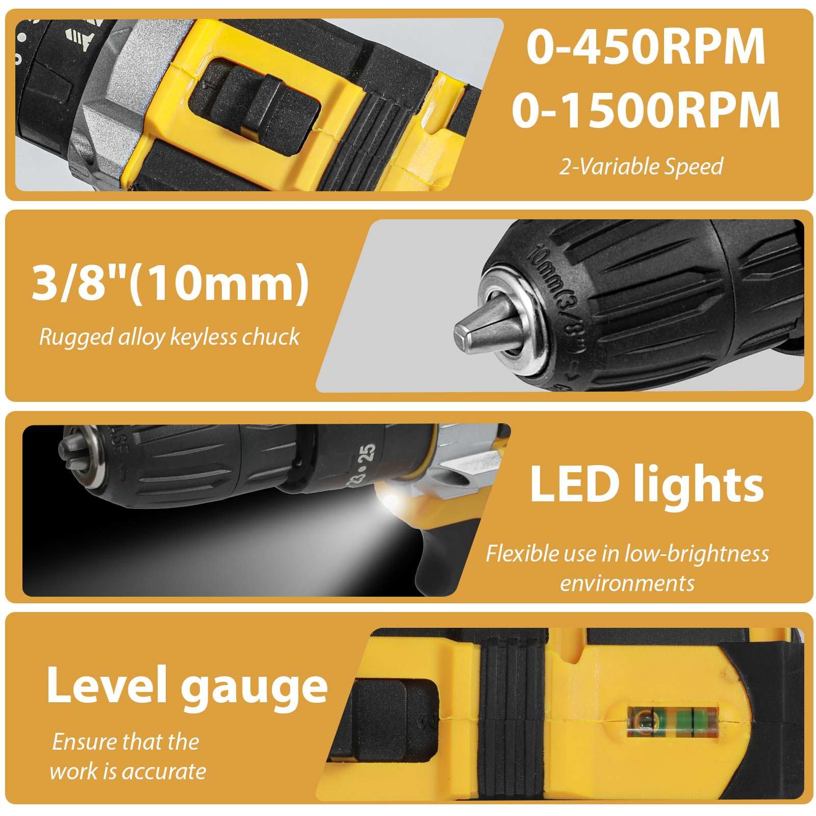 Perceuse Visseuse Sans Fil,18V Visseuse Devisseuse avec 2 Batteries,45Nm Perceuse Percussion,25+3 Réglages de Couple,2 Vitesses,24 Accessoires et Valise,LED Light,pour la Bricolage (2 Batteries)