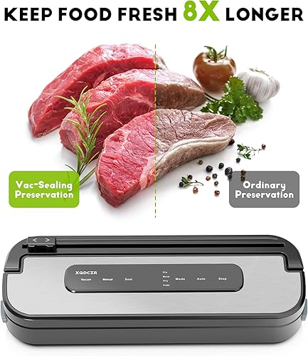 Miniatura 7 de Máquina selladora al vacío, sellador de alimentos, modos de alimentos secos y húmedos, cortador integrado, temporizador digital, EXT-VAC, incluye 20