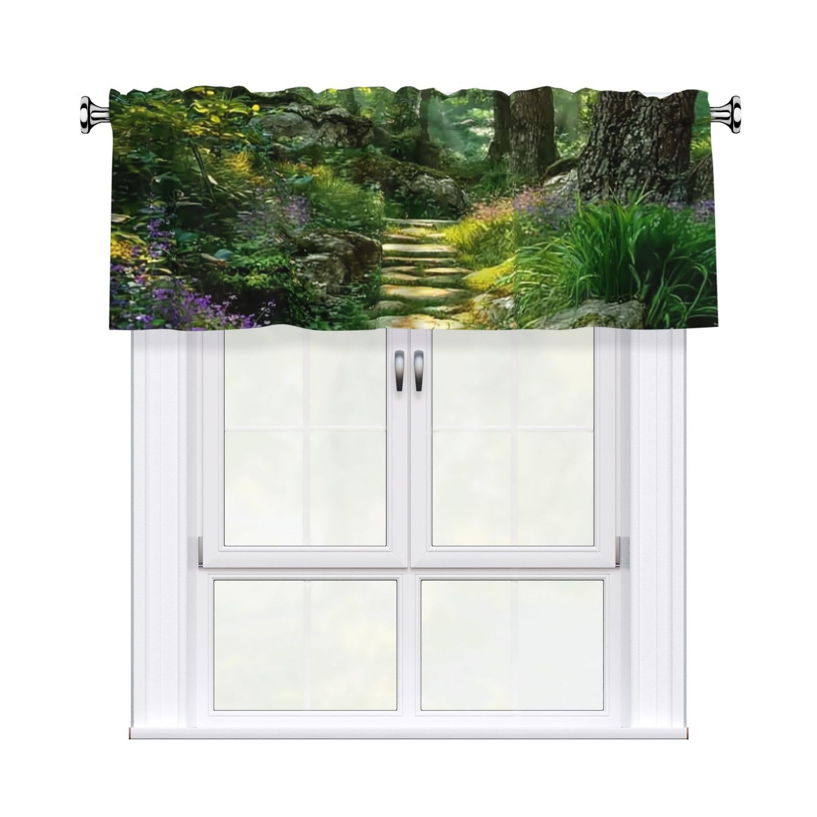 HJKJKKJ Window Valance 137x 46 CM Kitchen Curtains Spring Scenery Valances for Windows Vintage Short Window Curtains Farmhouse Rod Pocket Decorative Curtain Valance for Bedroom Bathroom