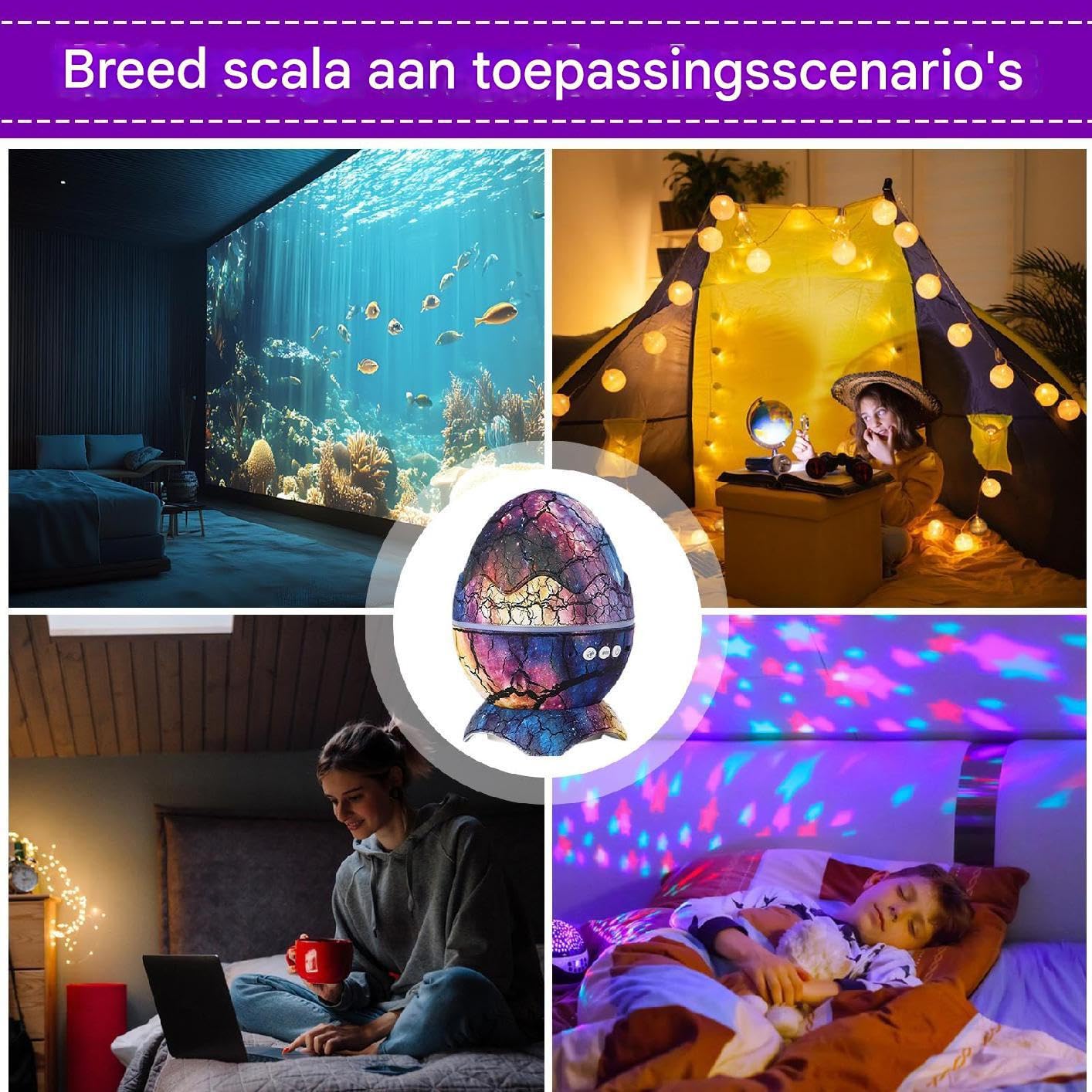 Proyector Huevo Dino Luz Nocturna Con Temporizador Mando Y Sensor Táctil | Proyector Galaxia, Música Y Control Remoto para Dormitorio Infantil Relajante Proyector de Estrellas