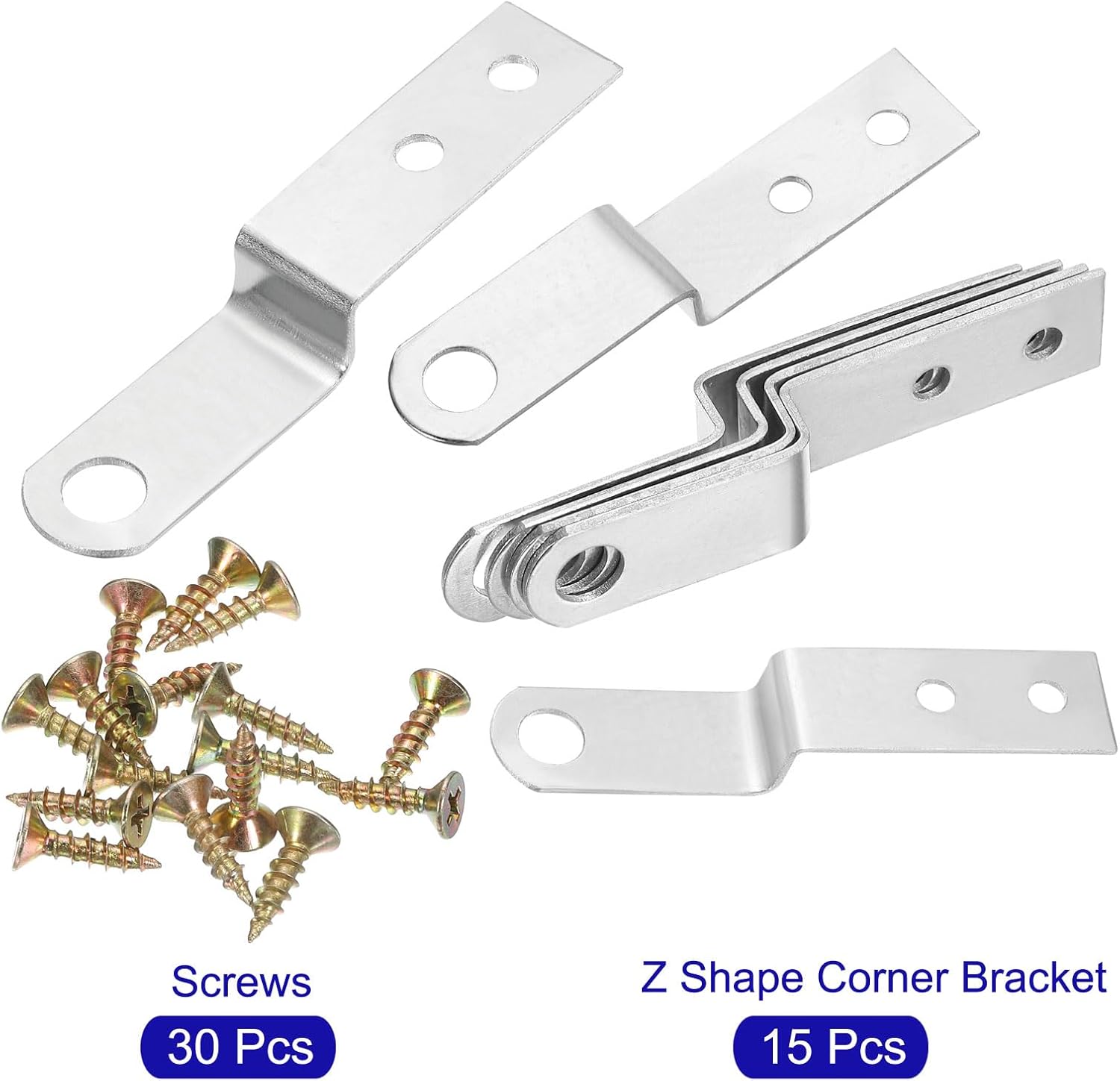 uxcell 15 Pcs Z Shape Corner Bracket, 0.4 Inch Right Angle Picture Frame Braces Bracket Shelf Brackets Fastener with Screws for Furniture, Silver
