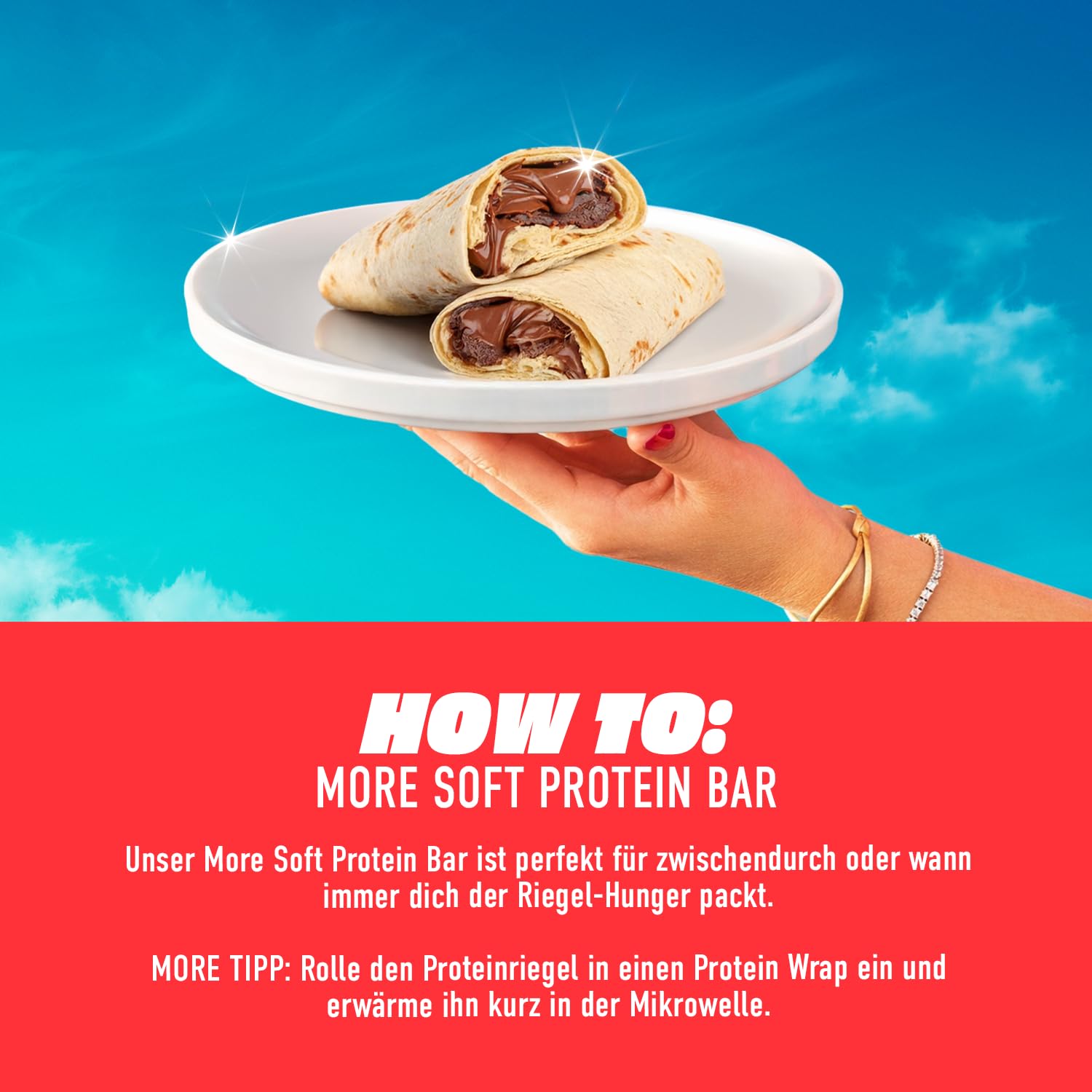 MORE Protein Bar, 10er Box, White Chocolate Peanut Caramel, Protein Riegel ohne Zuckerzusatz (Design kann variieren)