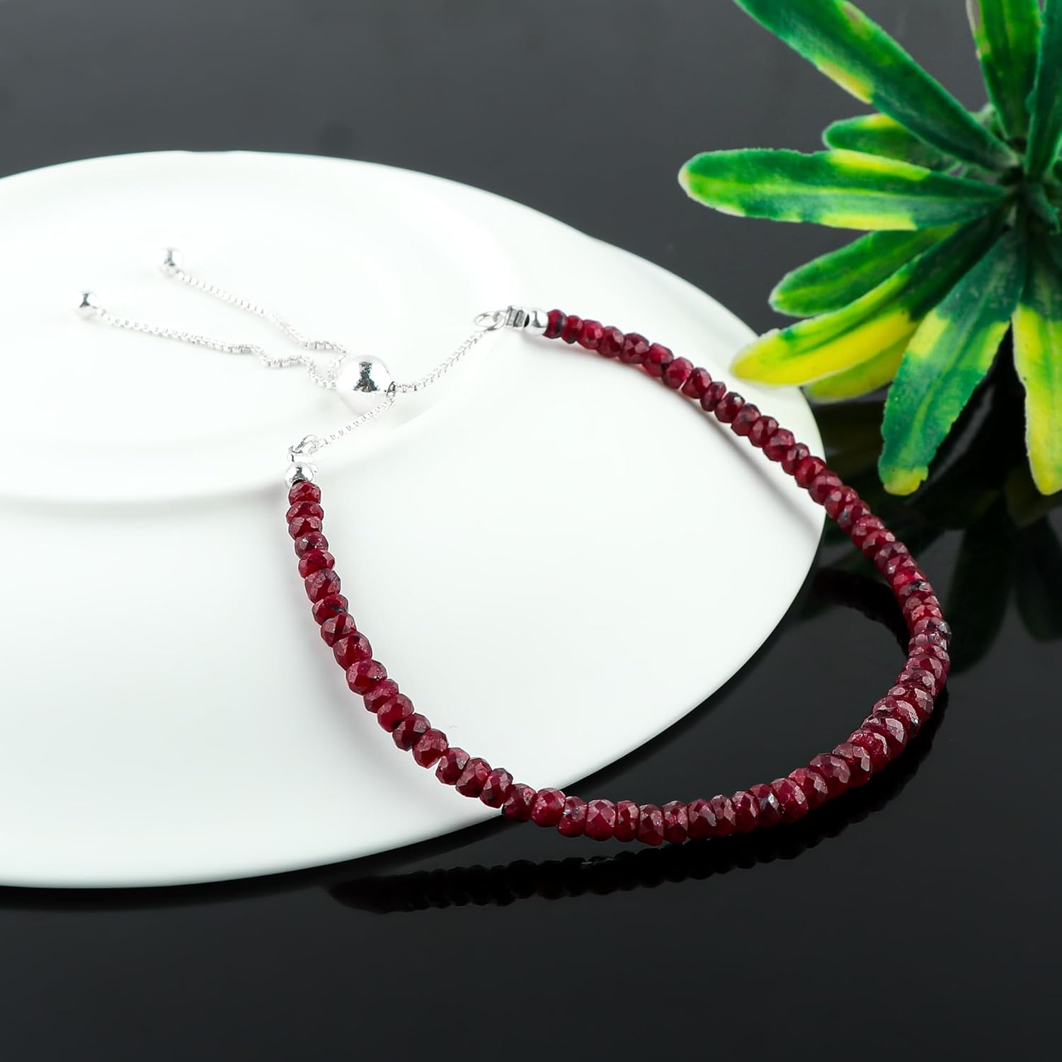 Natural Gemstone Dainty Bolo Bracelet, Round Beaded Stones, Handmade Boho Jewelry, Wicca & Reiki Healing Crystals, Adjustable Silver Chain, Christmas Gift for Women (10inch)