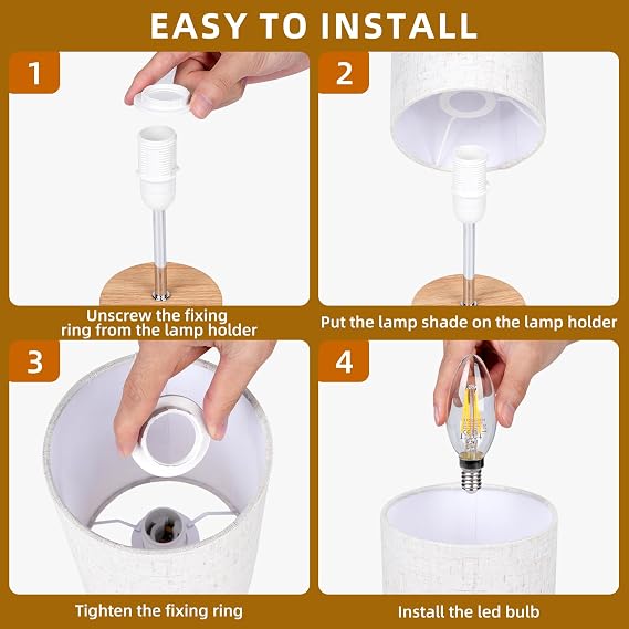 Touch Control Table Lamp, Dimmable Touch Control Bedside Lamp Small Table Lamp with Wood Grain Base ＆ Linen Fabric Shade for Bedroom,Living Room,Children's Room,Bulb Included [Energy Class F]