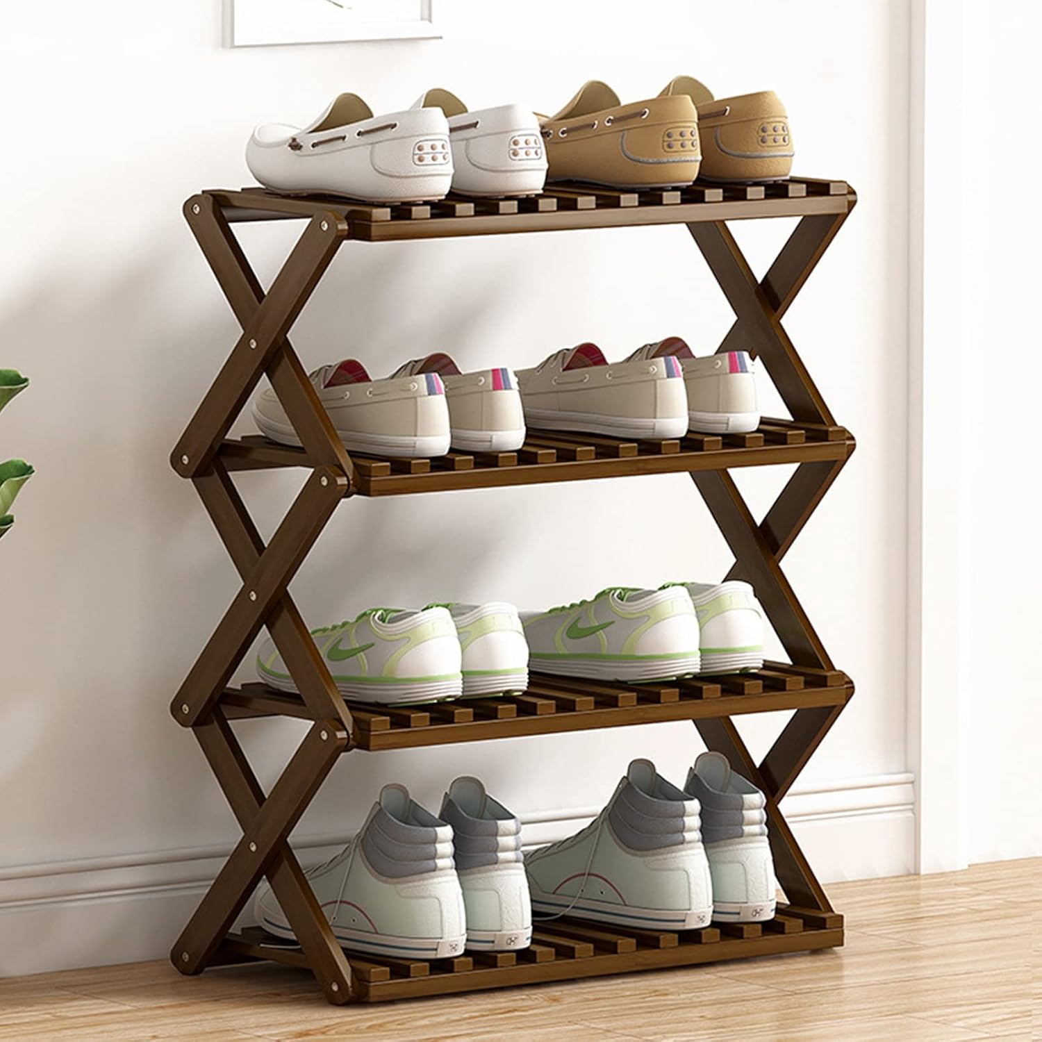 Foldable Shoe Rack with Doors Multifunctional Bamboo Shoe 4