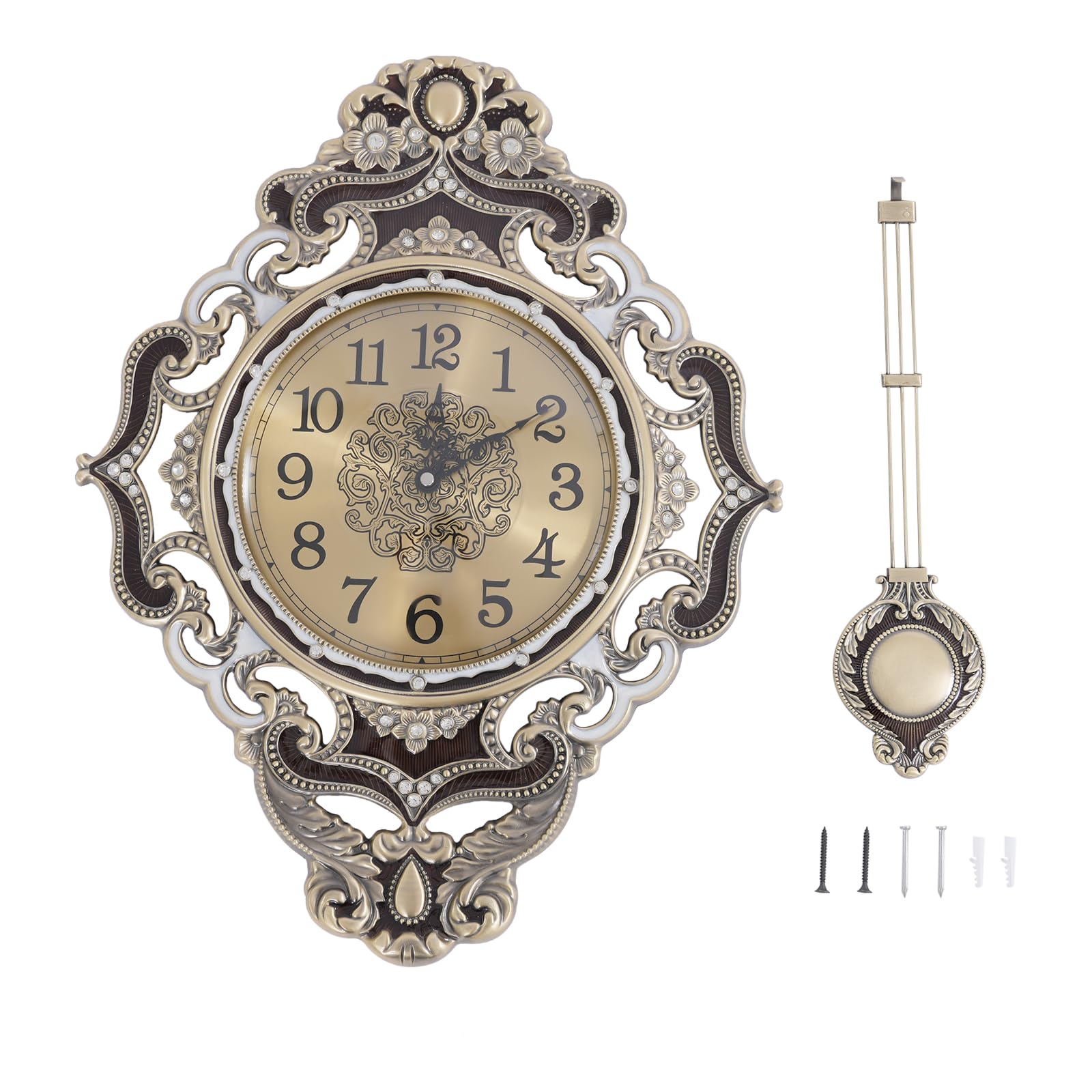 Reloj de Pared Dorado, Montado en la Pared Decorativo Estilo Retro Reloj de Pared Movimiento de Escaneo de Cuarzo Silencioso, para Salón y Oficina 37 x 63 cm