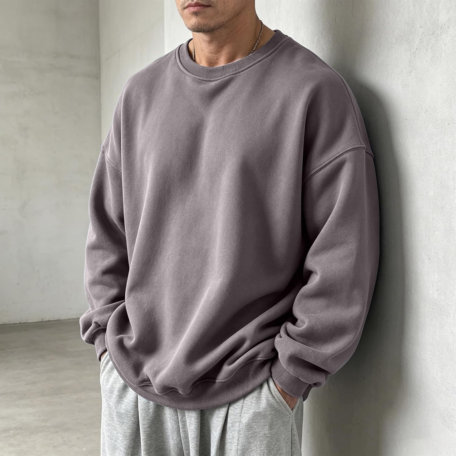 Mens Oversized Crewneck Sweatshirts Casual Drop Shoulder Tops