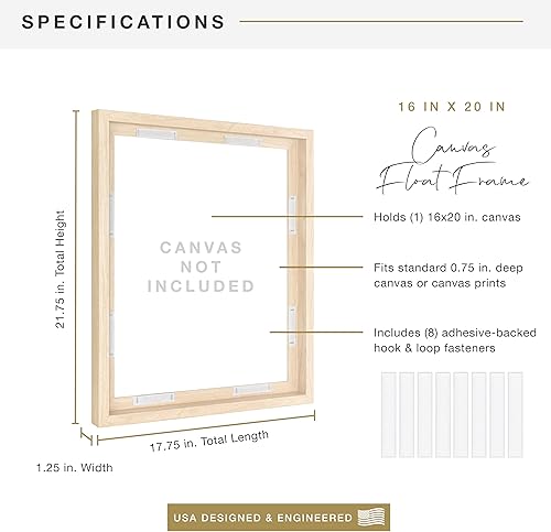 Miniatura 3 de MCS Marco de lienzo flotante, marcos de arte para pinturas en lienzo con cierres adhesivos y accesorios para colgar, veta de madera natural, 16 x 20