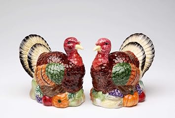 56540DB Fine Ceramic Harvest Thanksgiving Turkey Salt and Pepper Shakers Set, 3-3/4" H