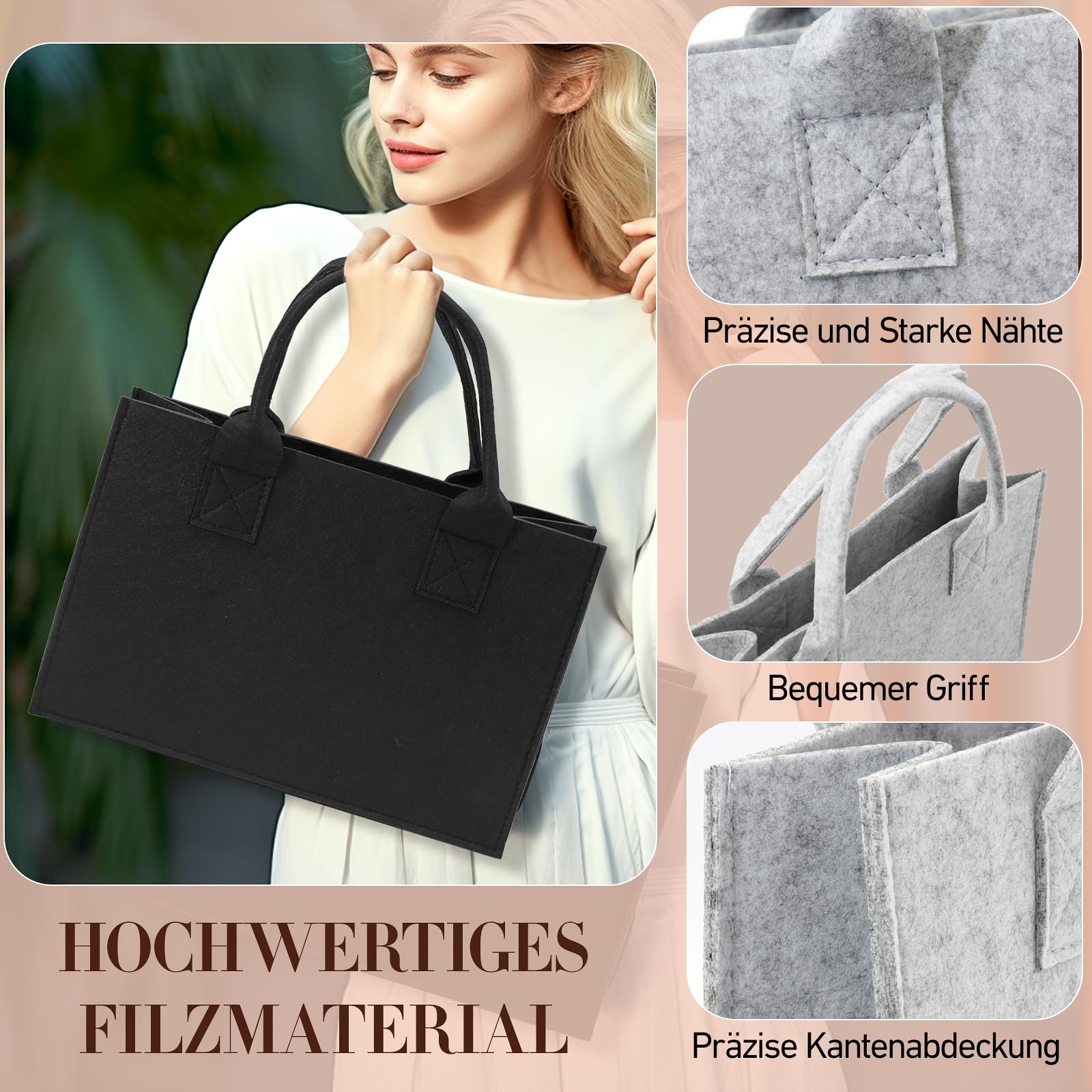 Patinadrift Filztaschen Set - 2 Stück Faltbare Shopper 30x18x20cm