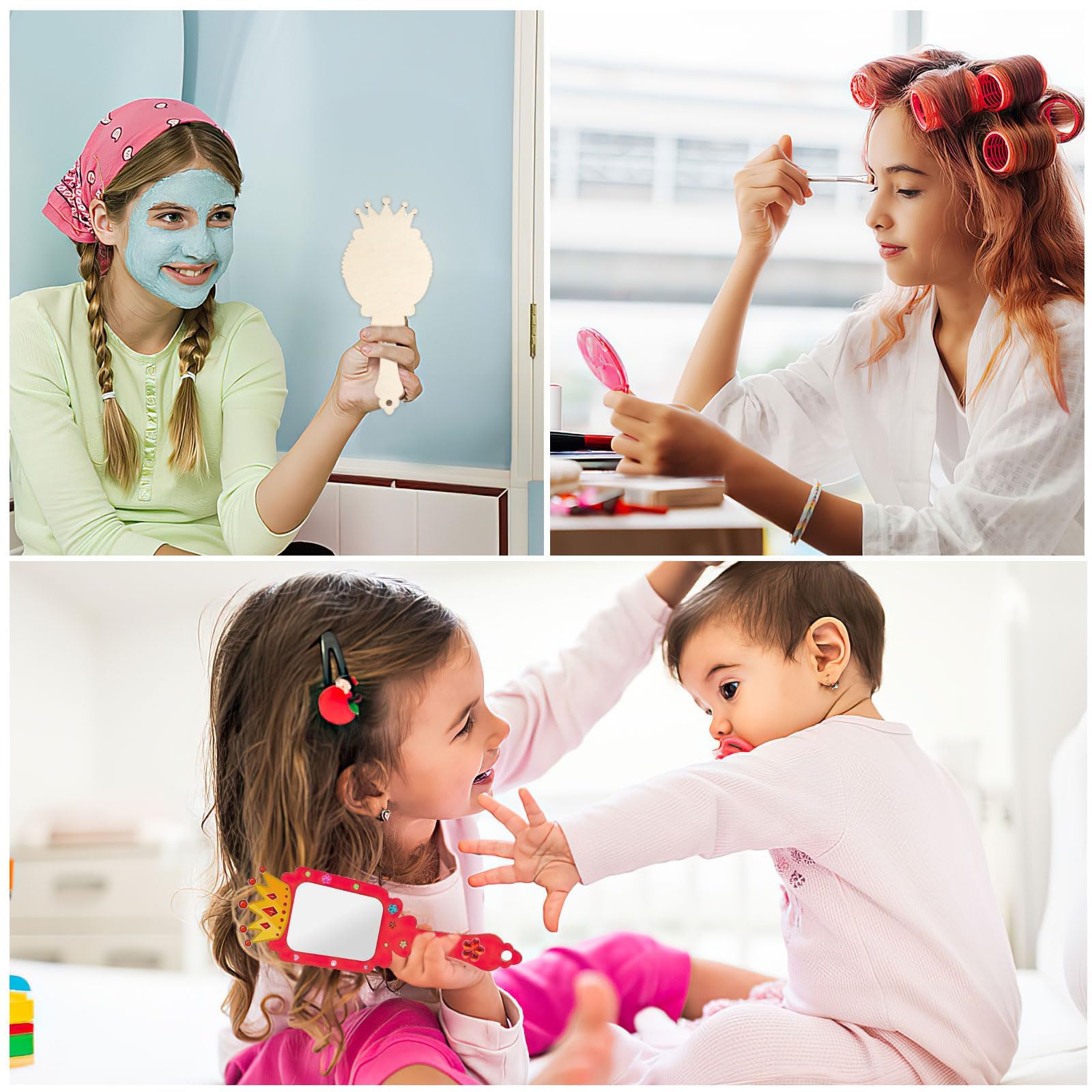 DIY Holzspiegel Bastelset Für Kinder - 12-teilig Mit Kronenverzierung Zum Selbstgestalten