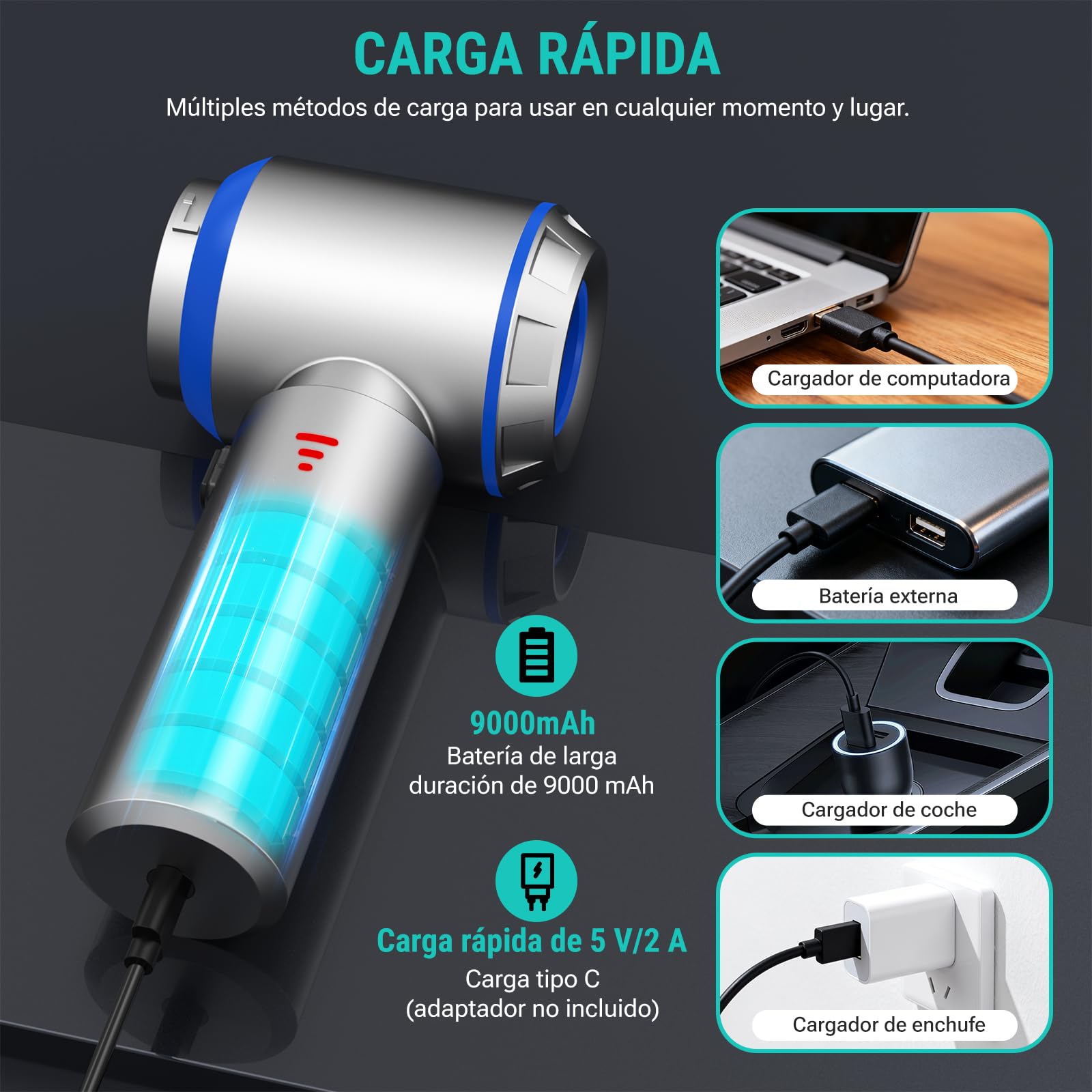 Yomile Aspirador de Mano, 25000Pa/120W Mini Aspirador Recargable, Aspiradoras de Mano con Motor sin Escobillas de 210.000 RPM, Aspirador sin Cable para Coche, para Uso en la Oficina, el hogar