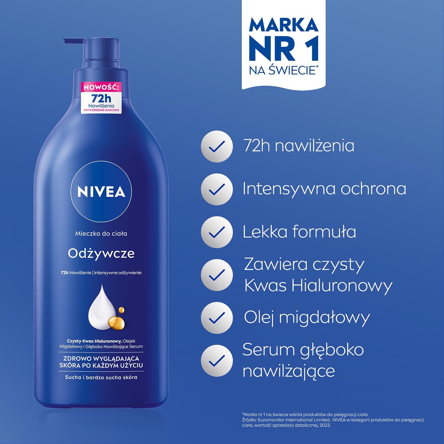 NIVEA Odżywcze mleczko do ciała z pompką z naturalnym olejkiem migdałowym i kwasem hialuronowym 625 ml
