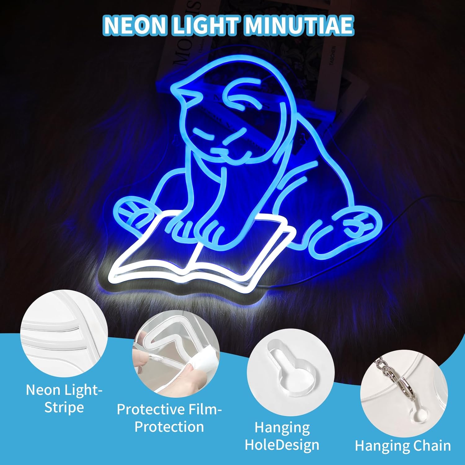 Cat Reading Book Neon Sign Led Light Up Signs for Wall Decor Usb Powered Neon Light Signs Indoor Light for Room Decor Holiday Gift - Image 4