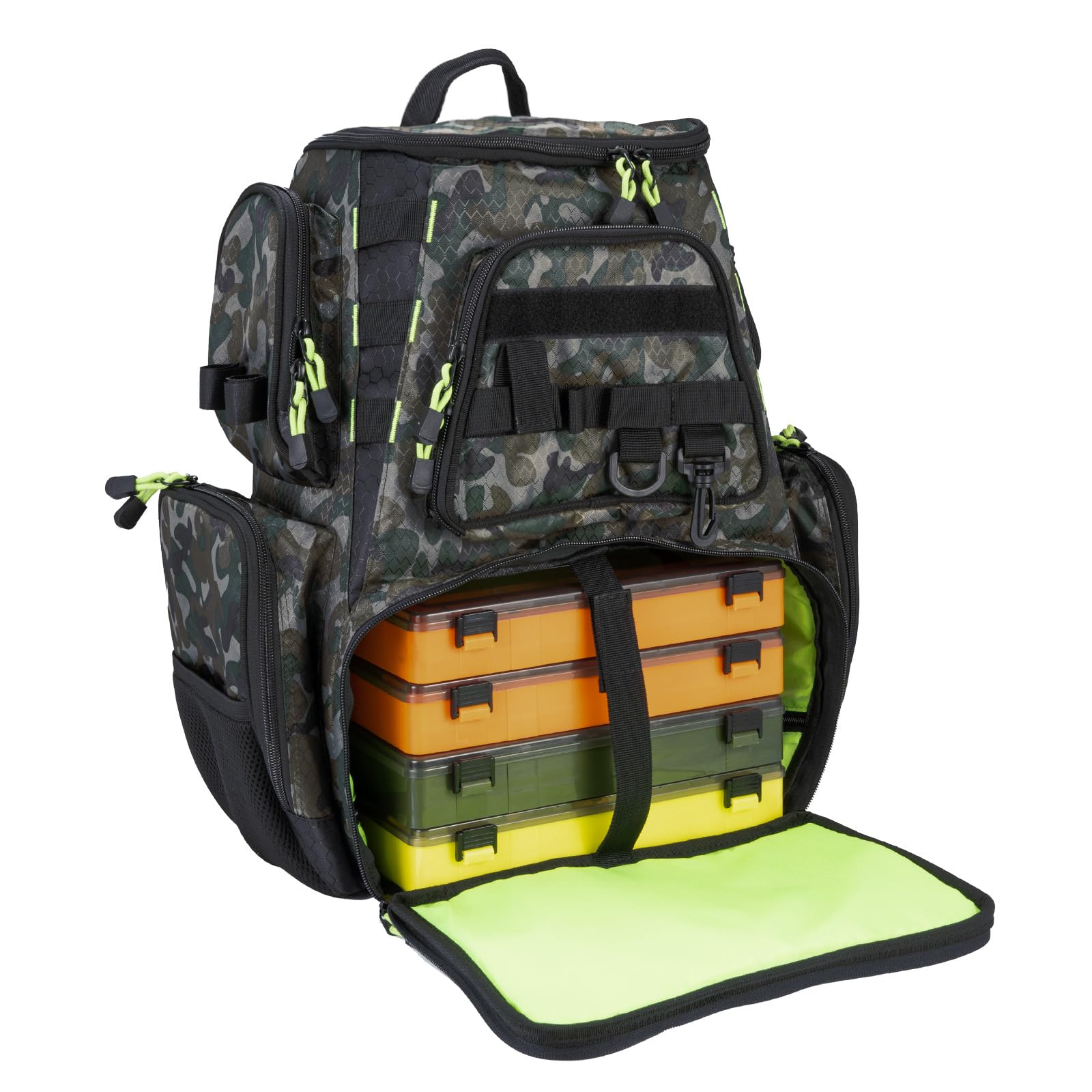 Seaknight Fishing Bag Multifunctional Backpack Waterproof Holdall Tackle Storage Backpack for Carp Fishing Outdoor Camping Hiking (L Size - Camo with 4 Boxes)
