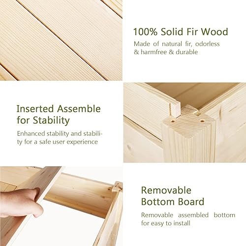 Miniatura 6 de LYNSLIM - Maceta elevada de madera de 2 niveles para jardín, para plantar y cultivar verdura, marco de madera de cedro natural, fácil de montar