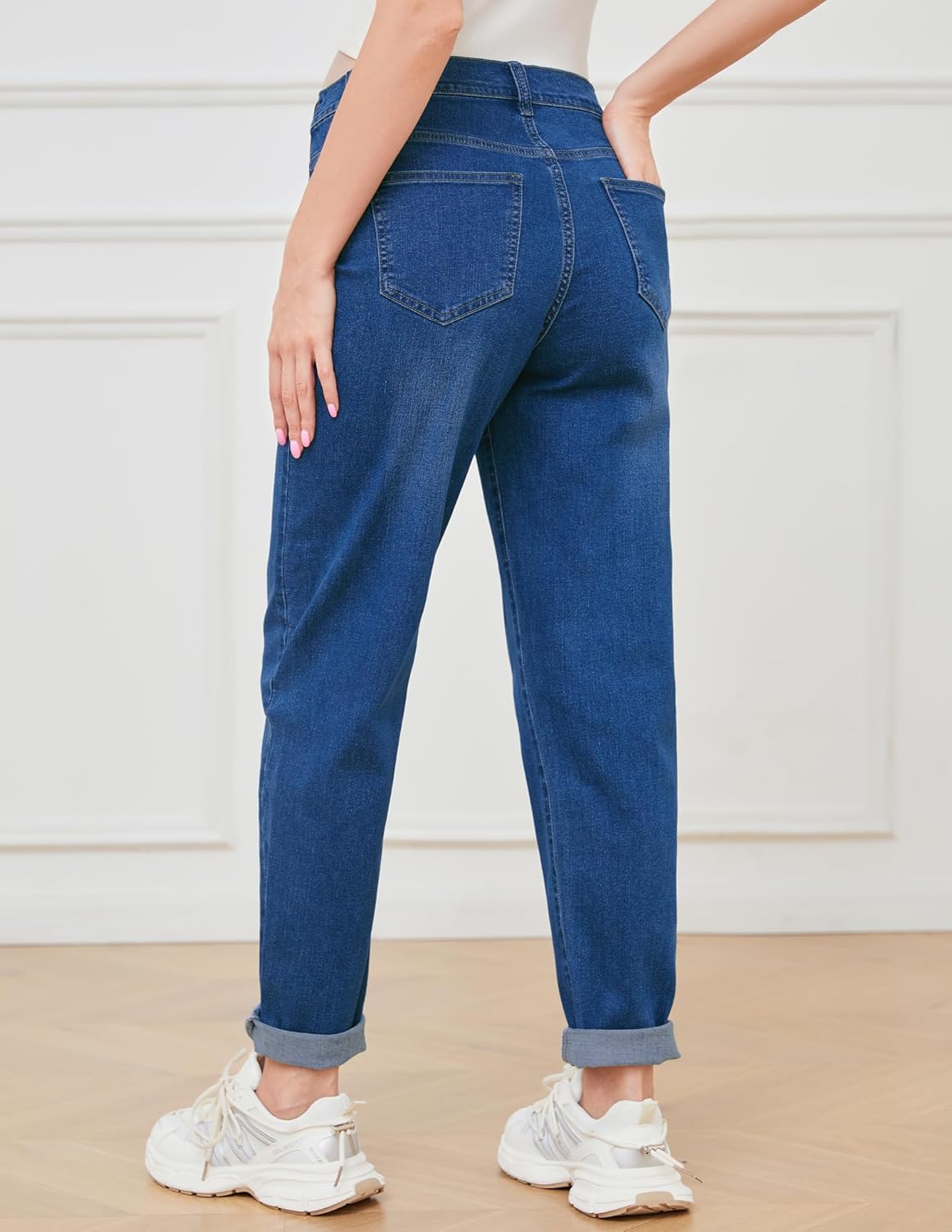 FABRACK Women's Maternity Jeans Mid-Rise Stretchy Boyfriend Jeans Under Belly Pregnancy Denim Pants with Elastic Inset Panel - Image 3