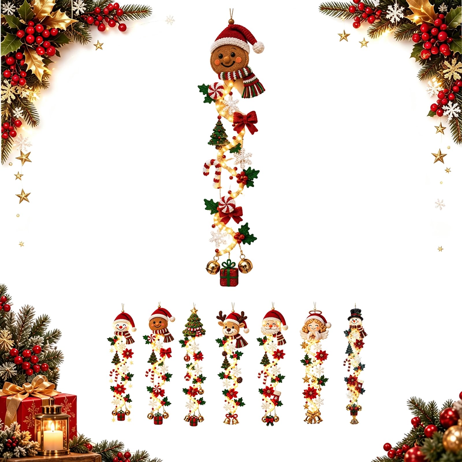 Autumn Decor Glowing Christmas Door Hanger, 7 Festive Lighted Designs，F