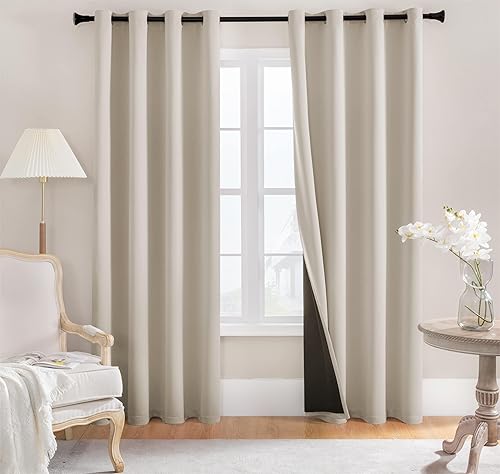 Cortinas 100% opacas, 2 paneles, cortinas de ventana completamente opacas, aislamiento térmico, doble capa con forro negro para sala de estar,
