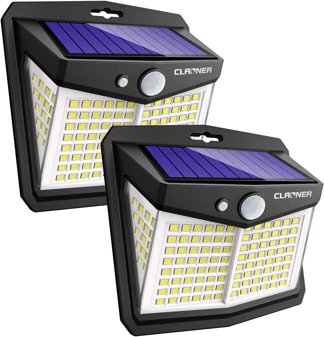 CLAONER Solar Powered Lights Outdoor, Upgraded Wireless 270° IP65 Solar Motion Sensor Security/Wall Light for Front Door, Yard, Garage, Garden, Fence, Cool White (2 Pack)